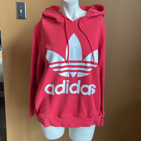 Adidas Originals Women's Adicolor Trefoil Hoodie - Size Large Power Pink - Picture 2 of 12